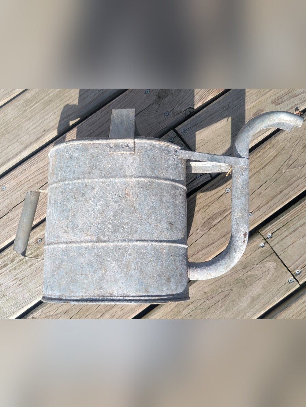 Vtg Large Galvanized Metal Watering Can Long Curved Spout Primitive Farmhouse